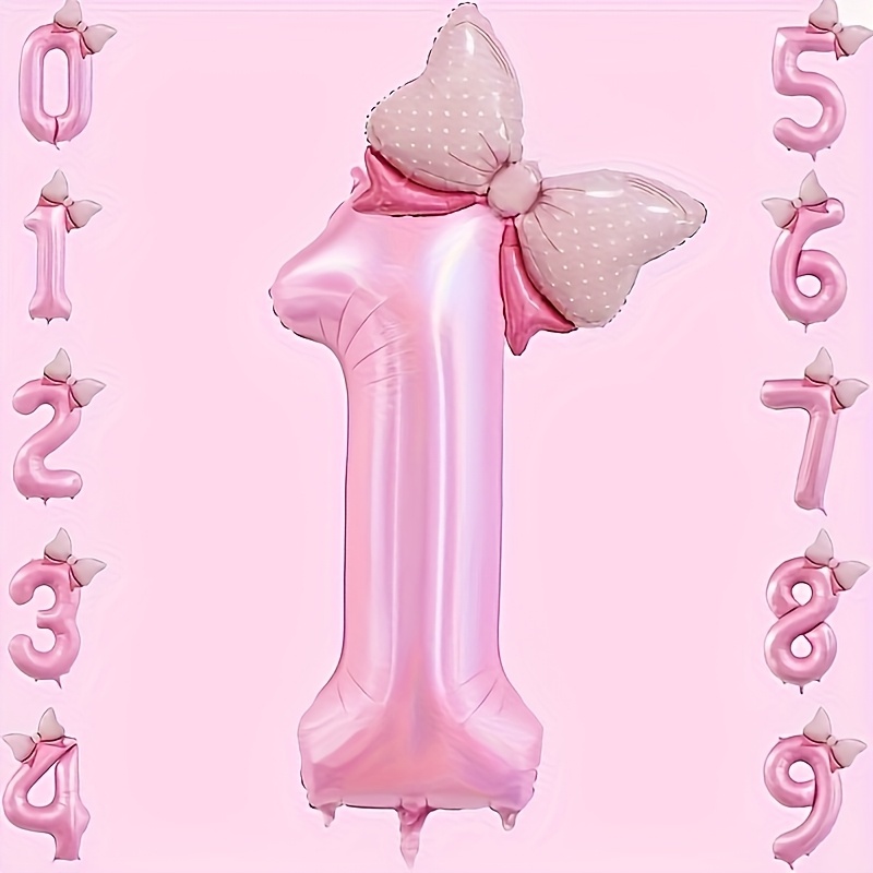 1 Pack Princess Theme Pink Numbers And Bow Balloons Birthdays, Anniversaries, Parties And Home Decor Balloon Decorations Party Props Atmosphere Background Equipment Decoration