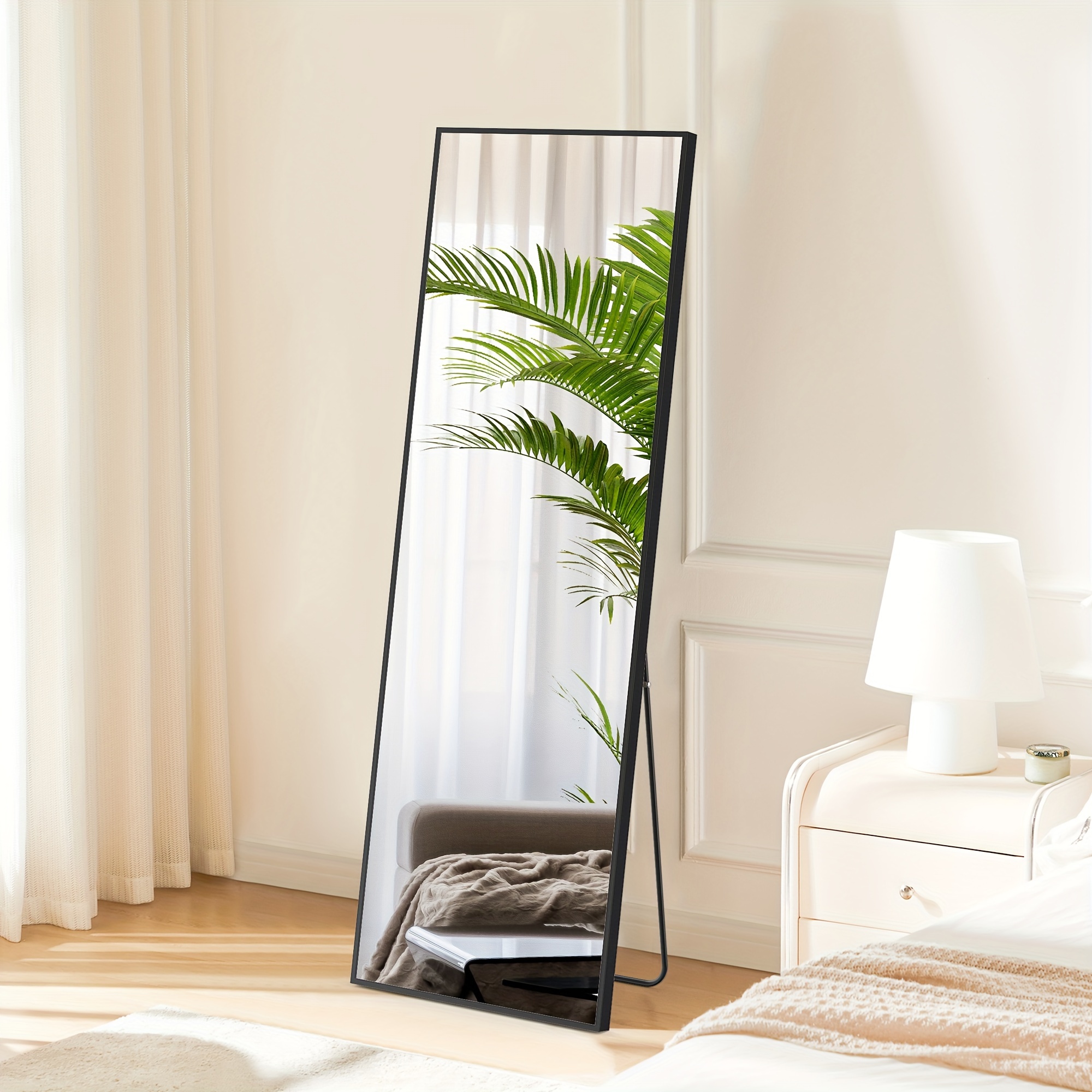 

Full Length Mirror For Hotel, 59x16in Size With Stand, Tall Full Body Mirror, Hanging Or Leaning For Wall, Aluminum Alloy Thin Frame Floor Standing For Living Room, Bedroom, Lounge, Dress Room