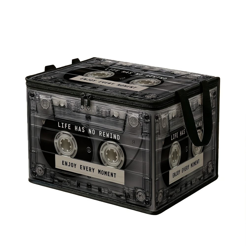 TEMU 1pc Retro Cassette Inspirational Storage Bin With Lid, Vintage Tape Pattern Suitable For Car Trunk Organizer, Perfect For Portable Storage