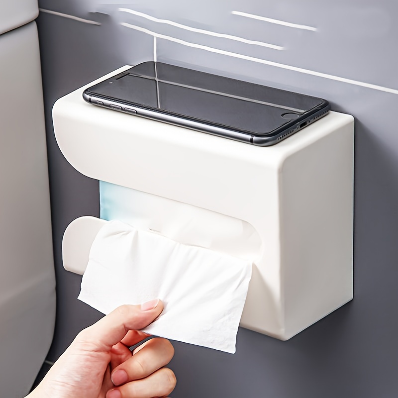 

Multi-functional Wall-mounted Tissue Dispenser - No-drill, Square Plastic Toilet Paper Holder For Bathroom & Bedroom