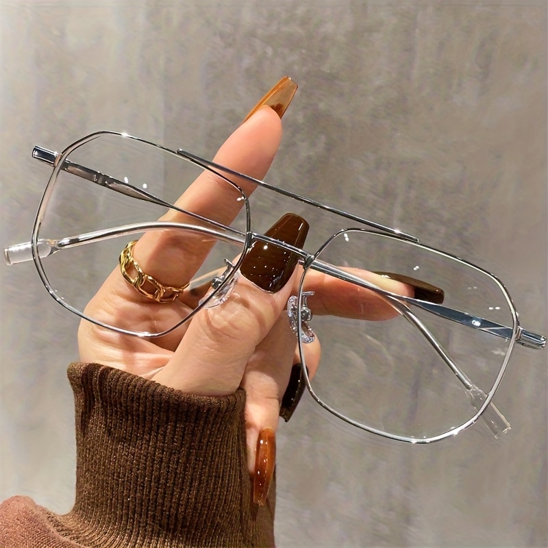 New High-quality Double Beam Metal Large Square Frame Plain Glasses For Men And Women, Trendy Fashion Decorative Eyeglass Frames With Style