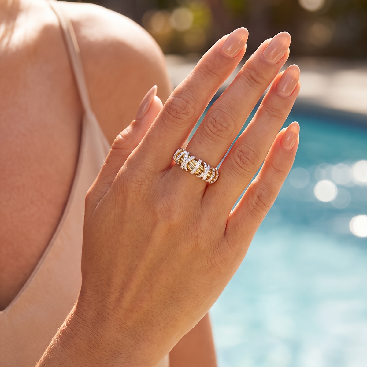 Women's Geometric Line Exquisite Fashion Ring, Elegant Design