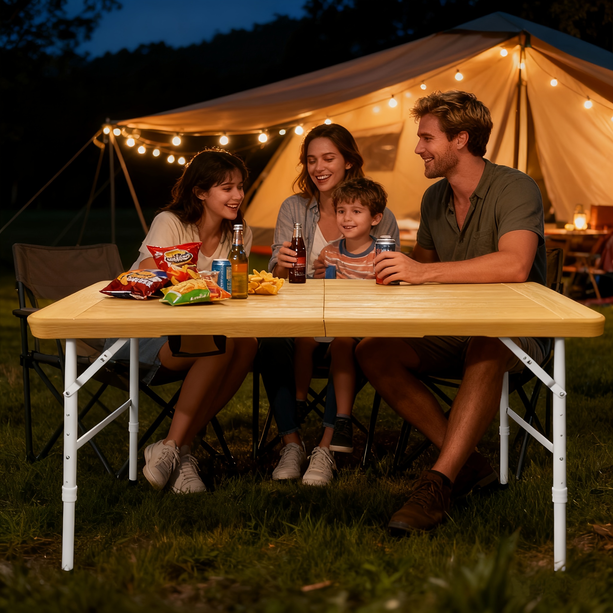 4FT Yellow Folding Table, Portable Table with Handle, Sturdy Steel Legs for Heavy-Duty Use, Ideal for Parties, Dining, Weddings, Events, Picnics, Indoor And Outdoor Activities, Camping