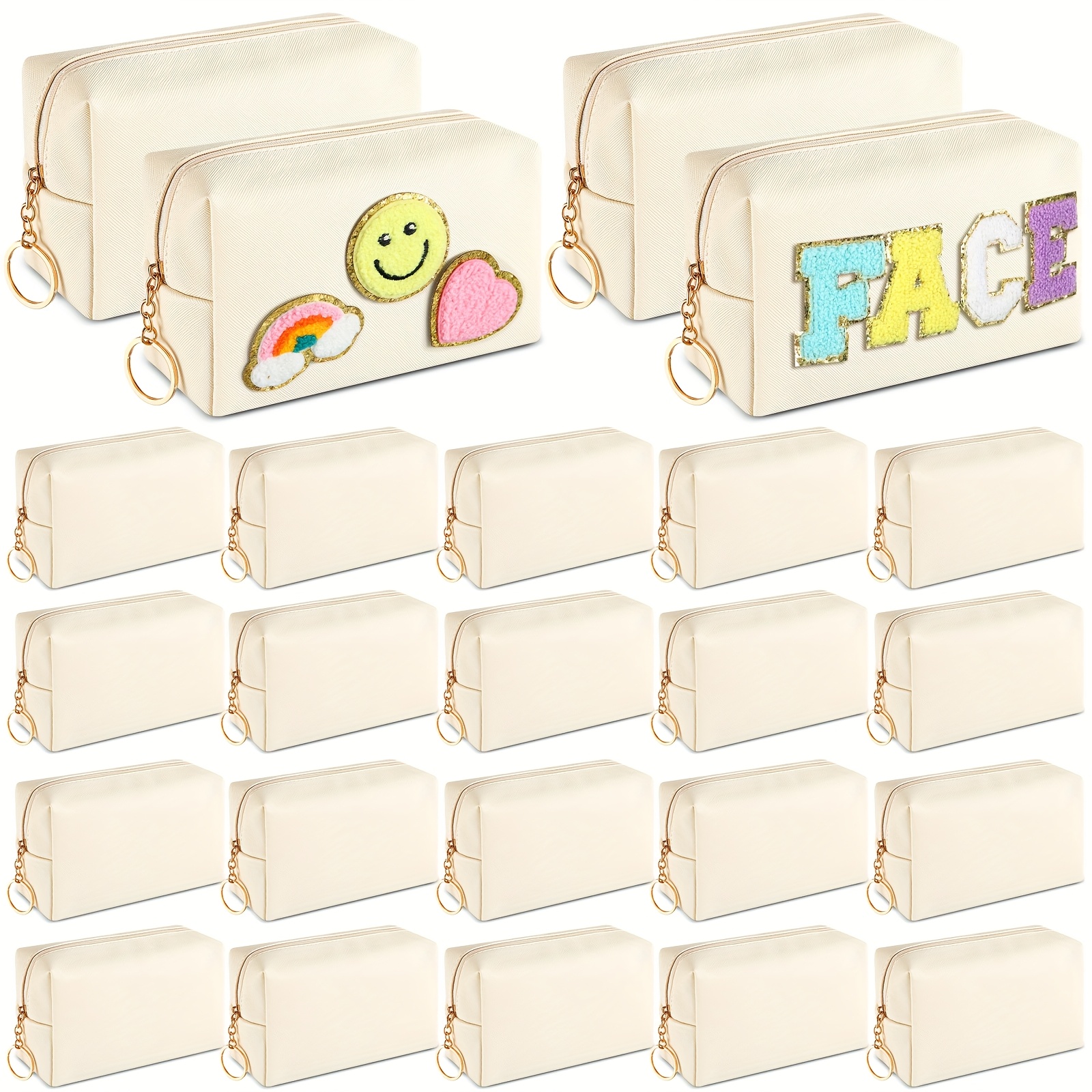 TEMU 24pcs Preppy Makeup Bag Faux Leather Cosmetic Bag Bulk Makeup Plain Pouch Toiletry Purse For Women Traveling Preppy Pencil Case Travel Purse