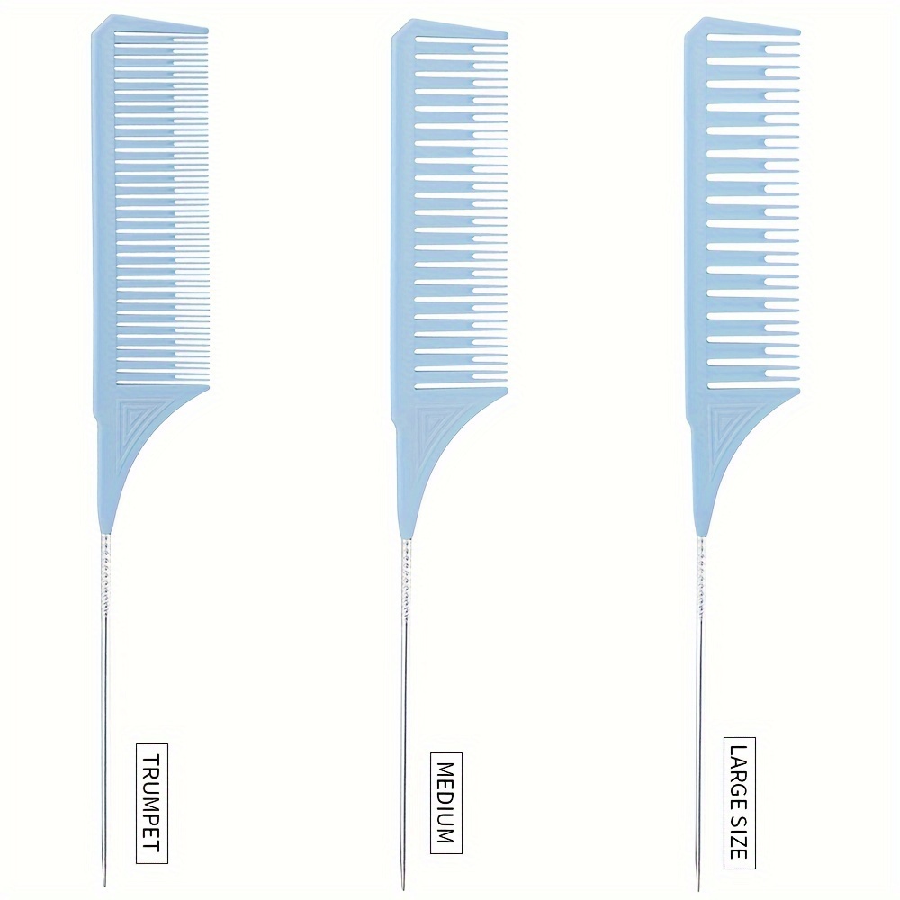 TEMU 3pcs Plastic Threaded Anti-slip Steel Needle Tip Comb For Hair Salon Professional Hair Dyeing Comb, Heat-resistant Oil Dyeing Comb