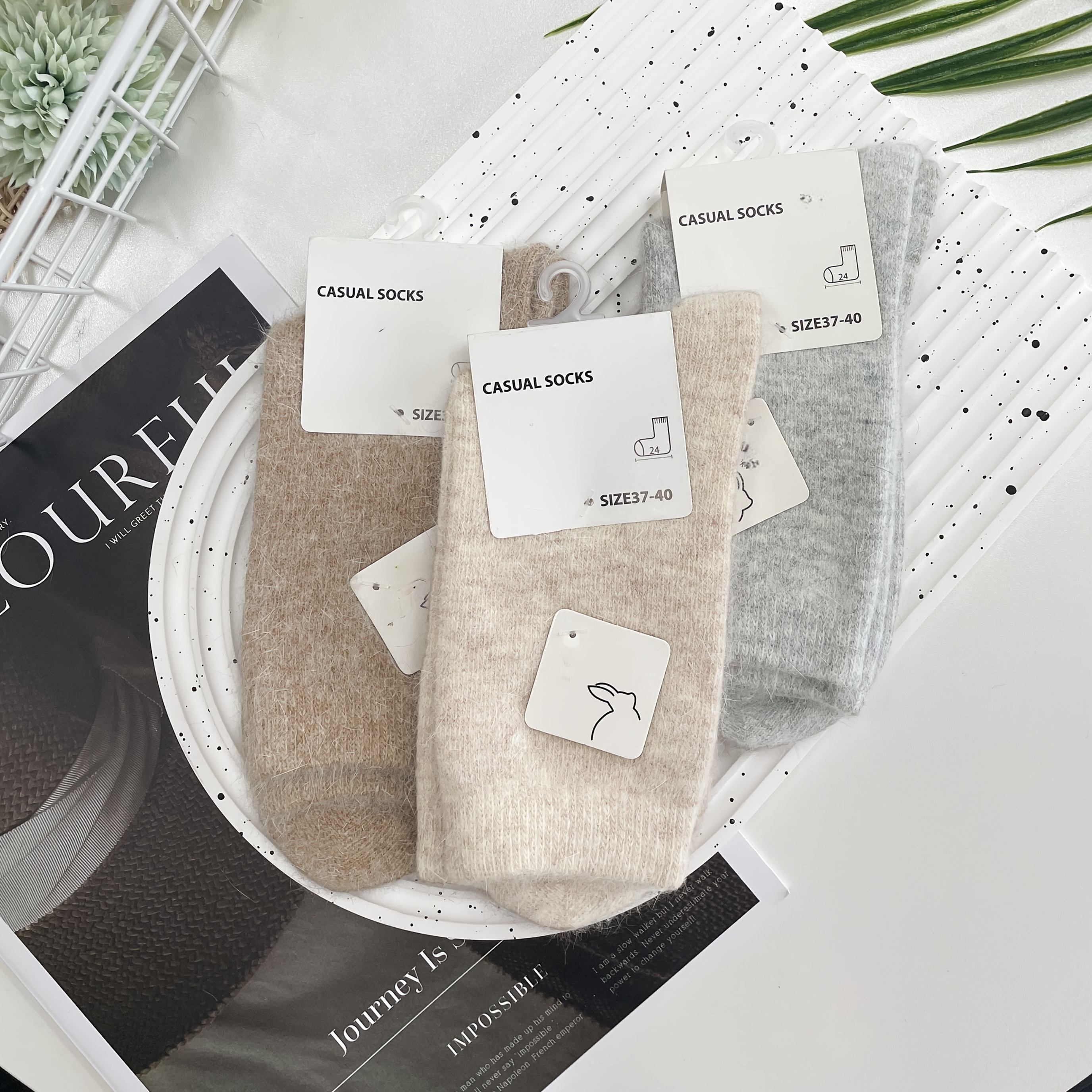 Image of 3 Pairs Women's Winter Thermal Socks - Plush Fleece-lined Wool Socks, Ultra Soft Sleeping Socks, Non-slip Cozy Crew Socks (black/grey/beige/brown)