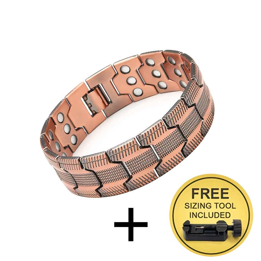 TEMU 1pc Vintage Triple-row Magnetic Solid Copper Bracelet Metal Texture Hip-hop Bracelet Tire Magnetic Bracelet Adjustable Bracelet With Adjuster