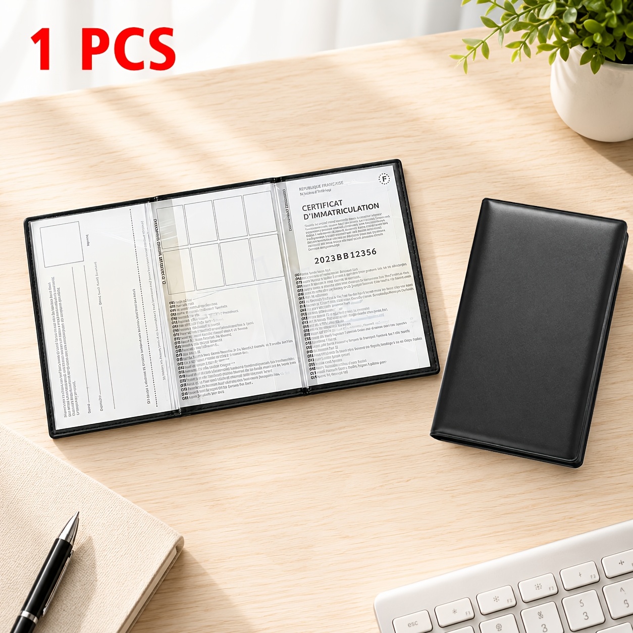 TEMU 1pc Car Document Holder Organizer With Clear Inner Sleeves & - Snap Closure Suitable For Glove Box Storage Case, Auto Registration & Insurance