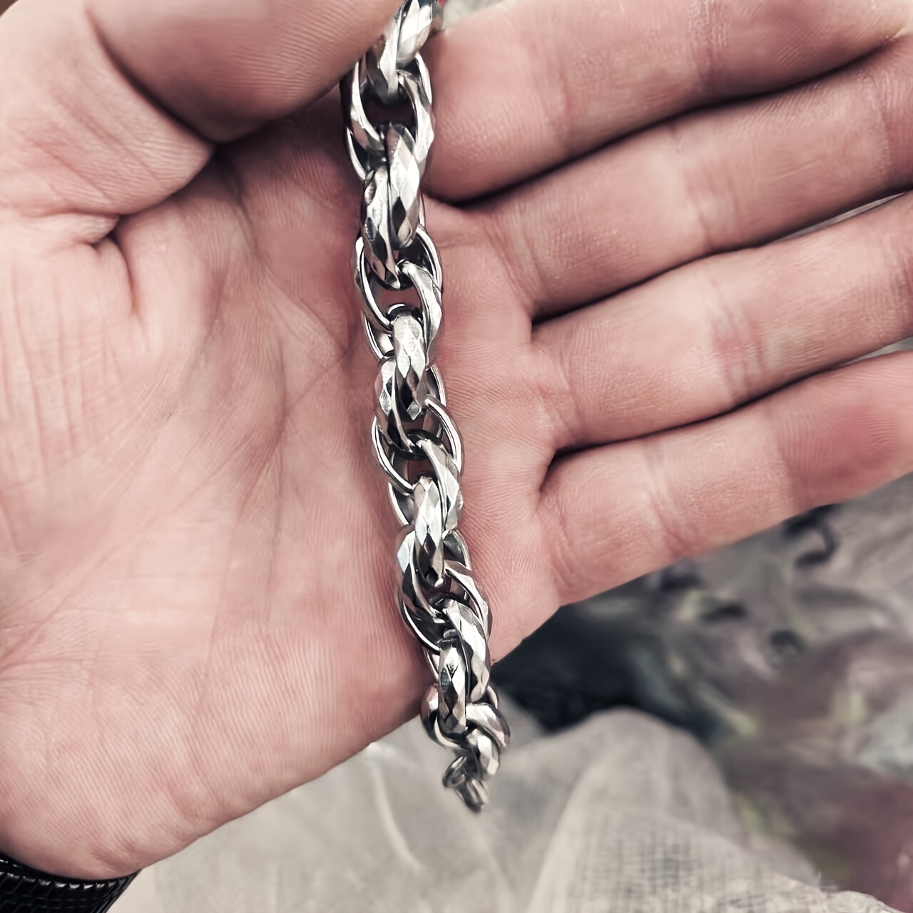 Stainless Steel Twisted Large Chain Bracelet & Necklace Set