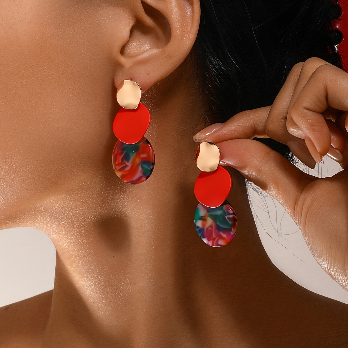 New Contrast Color Earrings For Women, Exaggerated Colorful Resin Earrings