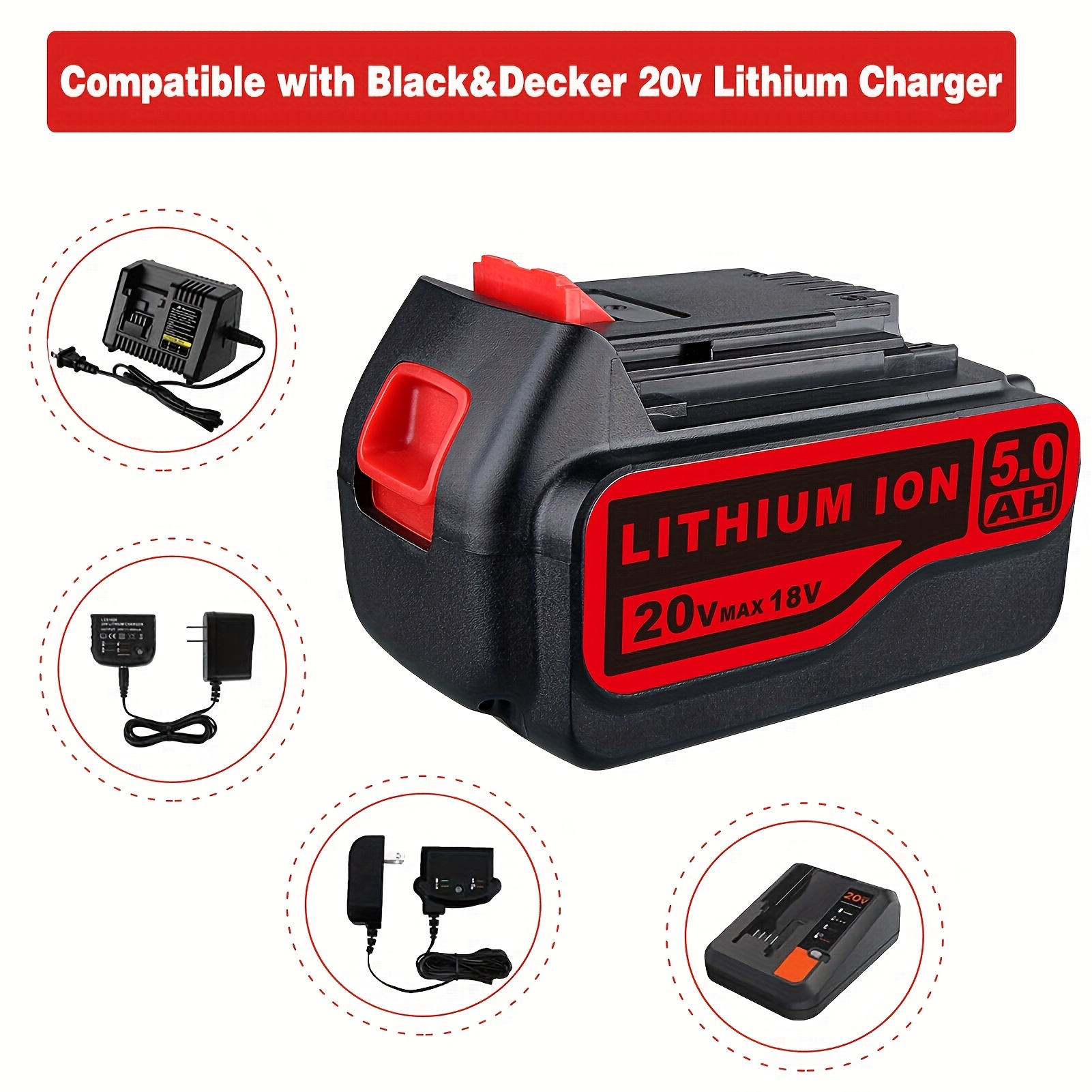 

1pack/2 Packs 5000mah 20v Lithium Battery Replace For Black And Decker 20v Li-ion Batteries Lbxr20 Lb20 Lbx20 Lbxr2020-ope Lbxr20b-2 Lb2x4020 Compatible For Black And Decker 20v Cordless Tools