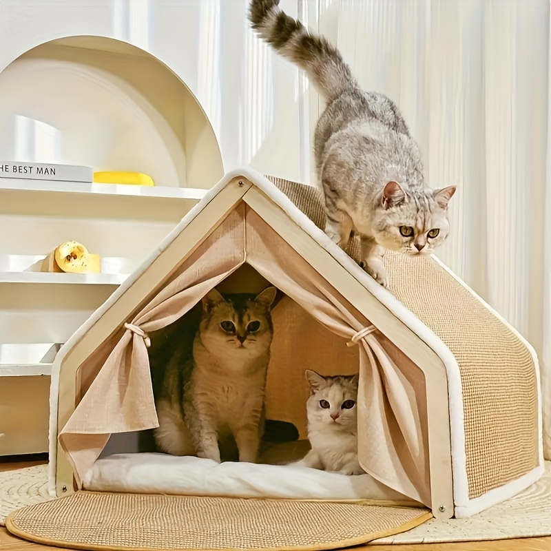 TEMU Cat House - Semi-enclosed Shell Design With Scratching Pad, Sisal Tent For Small To Medium Cats, Perfect For Living Room, Bedroom, Or Study