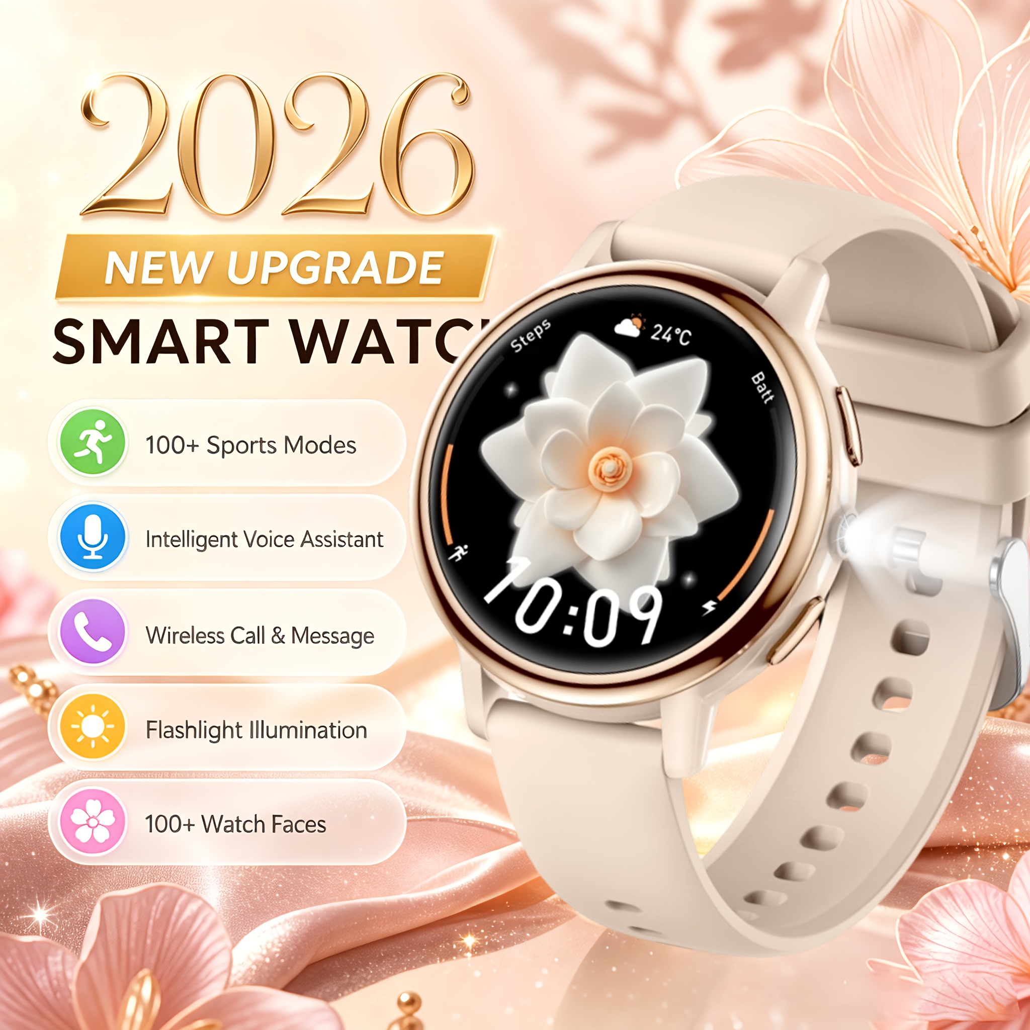 Lige Smart Watch For Women 1, 26-inch Screen Ladies' Fitness Watch With Answer/make Calls Dial 100 Music And Camera Control Weather Display Ipx8 Waterproof Smartwatch For Iphone And