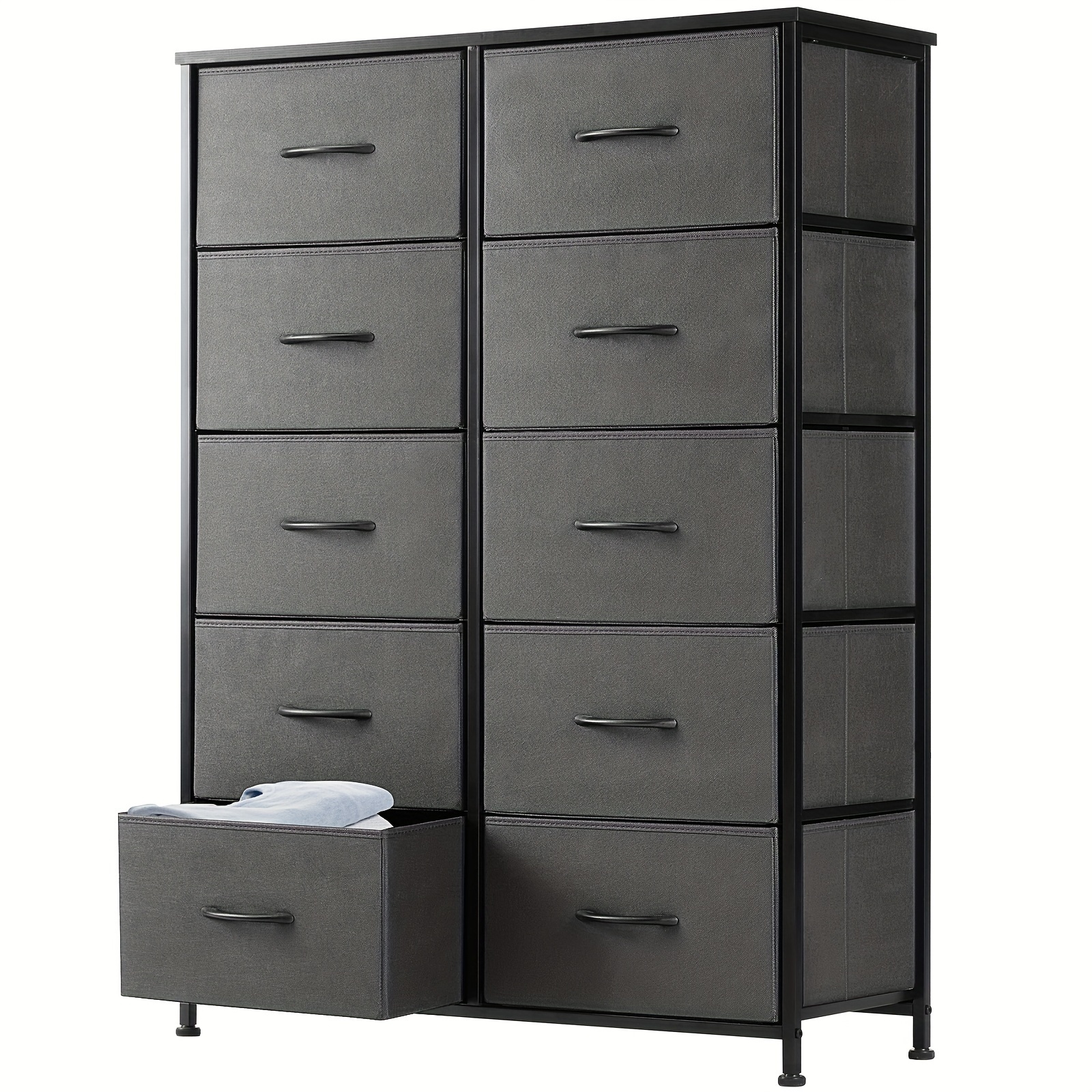 

Dresser For Bedroom, 10 Storage Drawers, Tall Fabric Closet Chests Organizer Tower Furniture With Wooden Top Metal Frame For Clothes, Kids Room, Living Room, Hallway, Grey