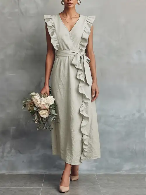 sage green bridesmaid dresses nz Sage Green Tulle Sweetheart Ruffle Sleeve Pocket Maxi Bridesmaid Dress NZ Bridal
