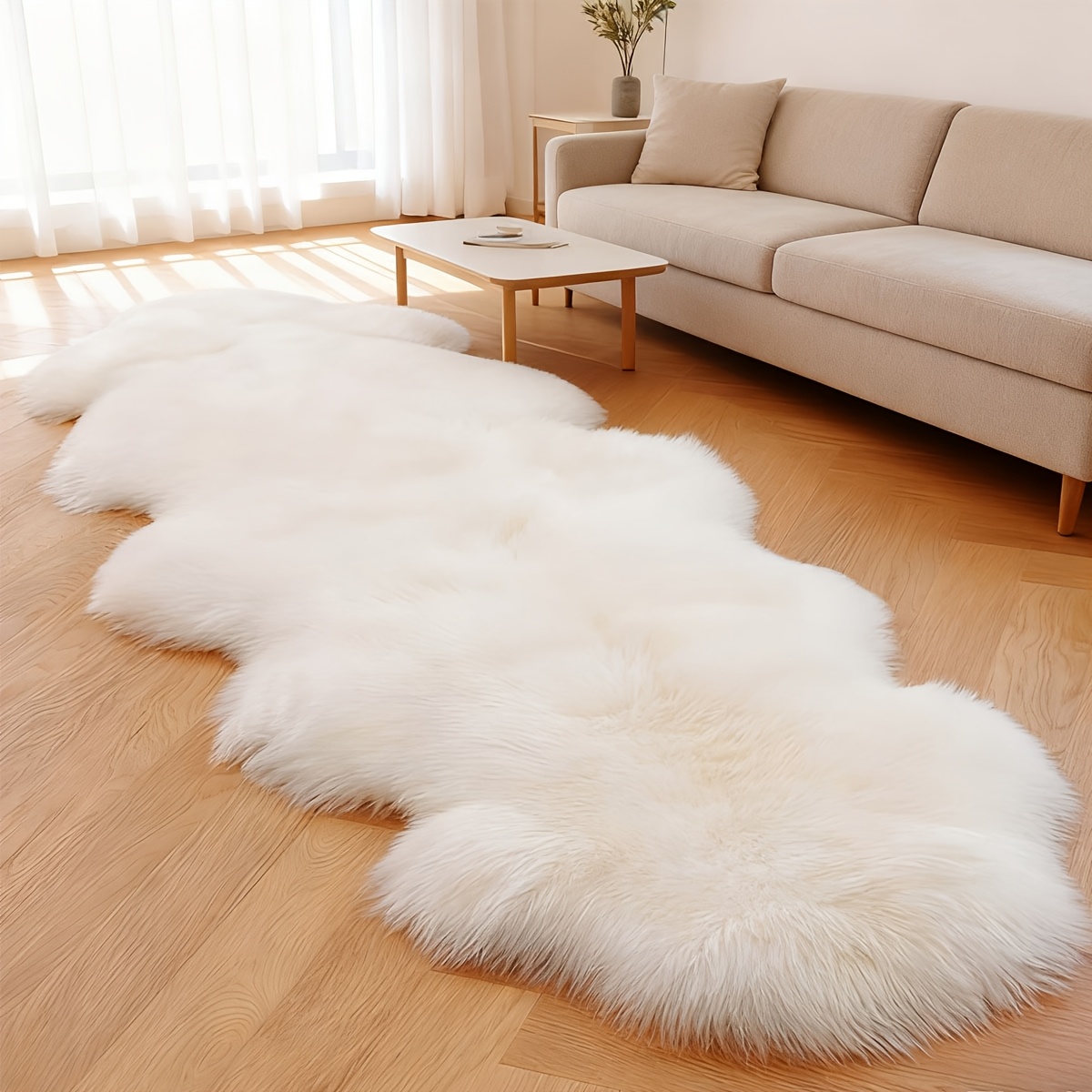Image of Rug, Sofa Chair Cover, Seat Cushion, Back Cushion, White Small Bedroom Rug, Fluffy Luxurious Plush Rug, Home Decor For Bedroom Headboard, Plush Dormitory, Living Room, Bedroom Soft Rug