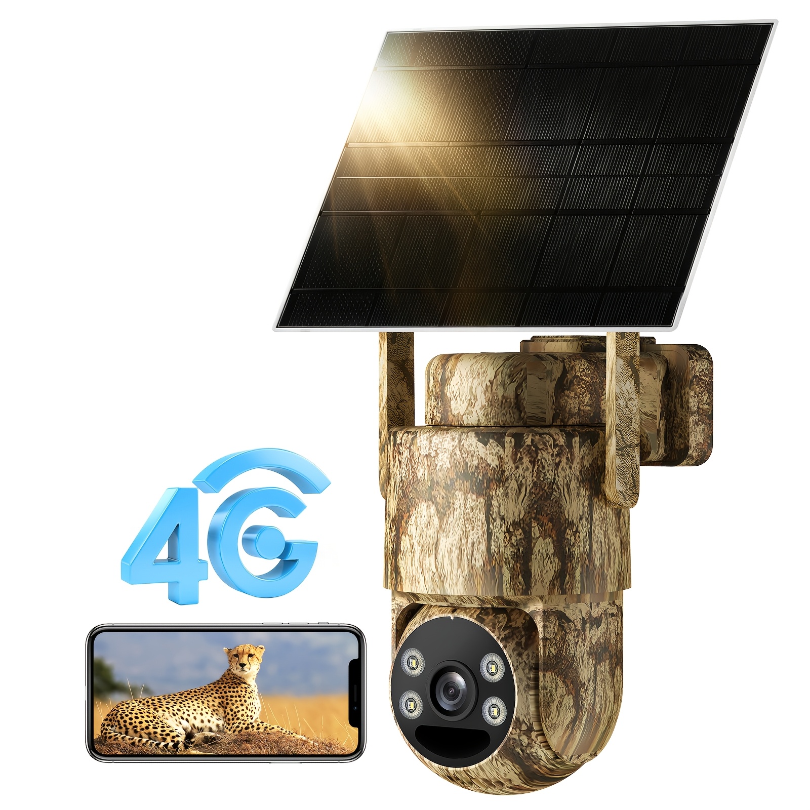 TEMU 4g Lte Solar Cellular Trail Camera, 2k Night Vision, 360° , 0.2s Motion Trigger, Audio, Solar Powered, Ip65 Waterproof, Outdoor Wildlife Farm