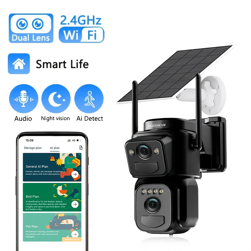 TEMU 4k Ai Solar Security Camera | 2.4g/5g Dual Band Wifi, Wireless Outdoor, 360° Panoramic, , Spotlight, Color Night Vision, Ai Multi-object
