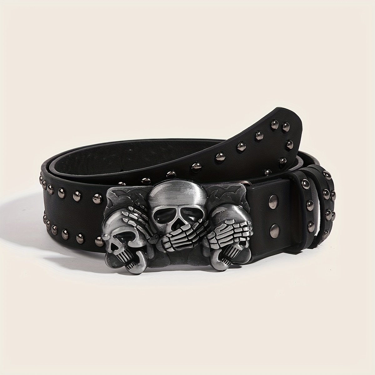 小物 skull buckle black leather belt Y2K punk skull buckle black leather belt Y2K punk