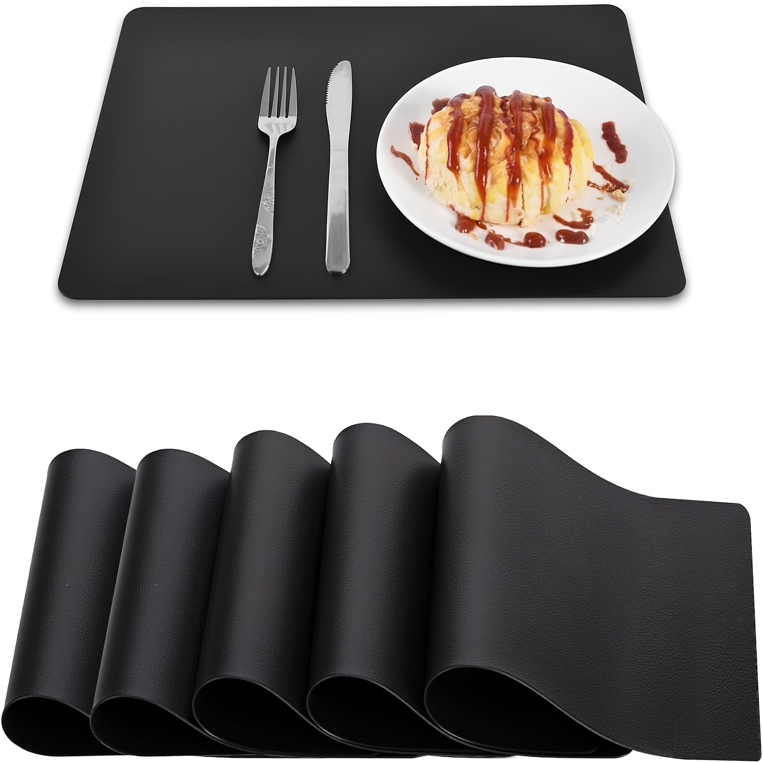 

6-pack Square Leather Place Mats, Heat-resistant Waterproof Table Mats, Hand Wash Only, Non-textile Weaving, 40x30cm For Kitchen Dining Indoor Outdoor Use
