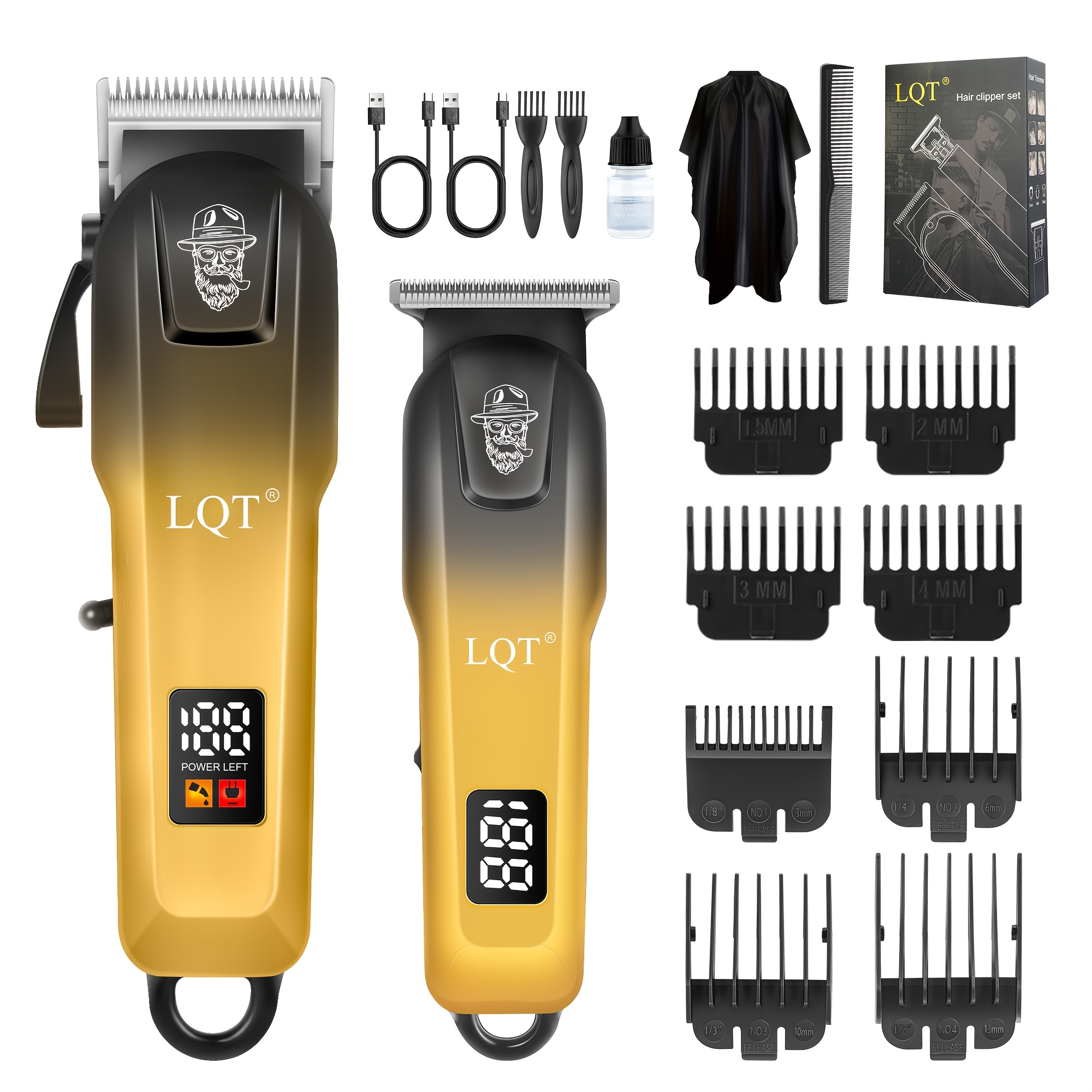 2pcs Lqt Men's Electric Hair Clipper & Trimmer Set, Usb Rechargeable Hair Suitable For Home Use, Usb- Grooming Kit With Clippers And Trimmer For Beard, Mustache, Eyebrows Trimming, Gift For Men