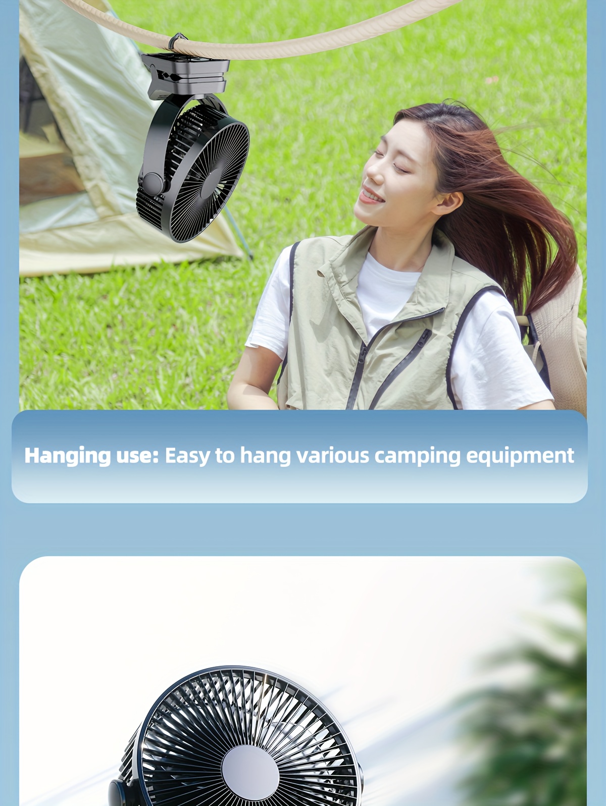 8-inch USB Charging Clip Fan Suitable for Bedroom, Dormitory, Bedside, Office, Desktop, Camping, Travel, Fishing, Can Be Clipped, Hung, Detachable, Washable, Digital Display with Five Levels of Wind Power, 10000mAh Battery with Power Bank Function