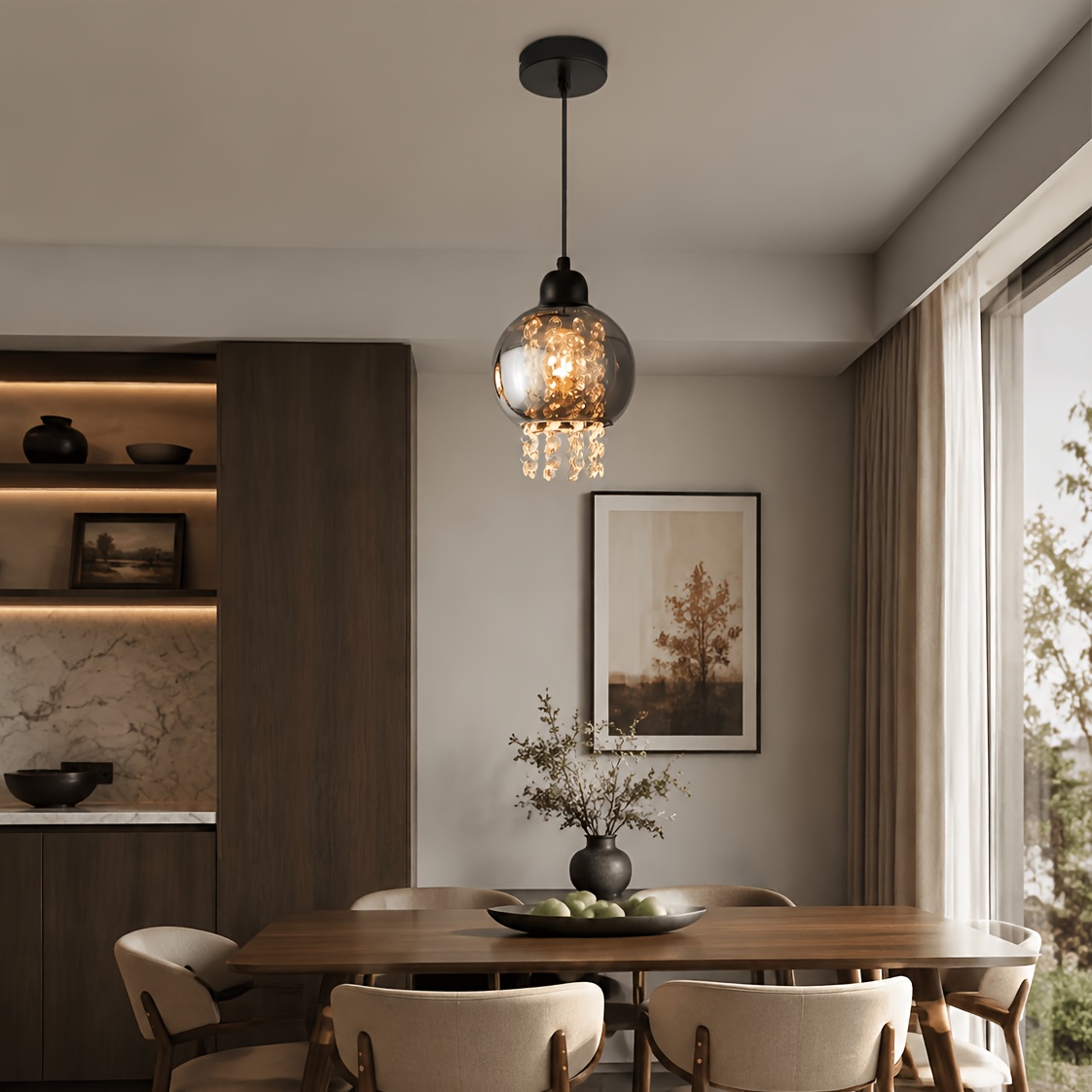 Image of Chandelier For Dining Table, Chandelier For Bedroom - 1 Bulb Chandelier | Dining Table Lamp With E27 Smoky Glass, Suitable For Dining Room, Living Room, Kitchen (bulb Not Included)