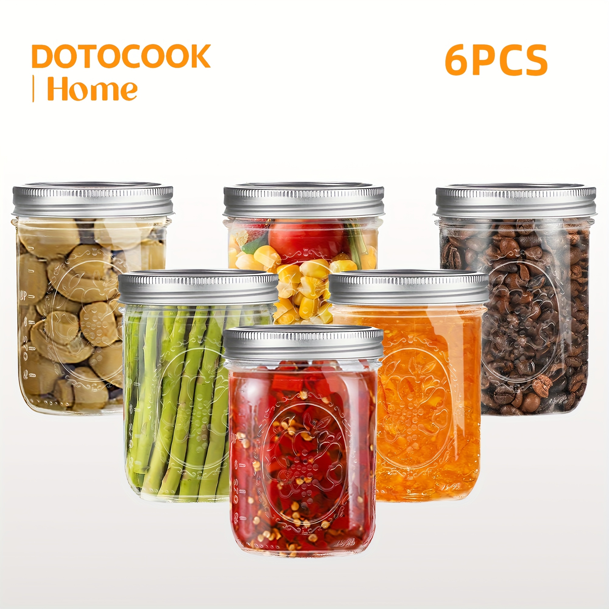 Image of 4/6pcs 500ml/16oz Glass Mason Jars With & Capacity Scale, Reusable Seal Jars For Food Storage, Preserving, Canning, , Pantry Organization & Diy Crafts, Durable Hand Washable Kitchen Use