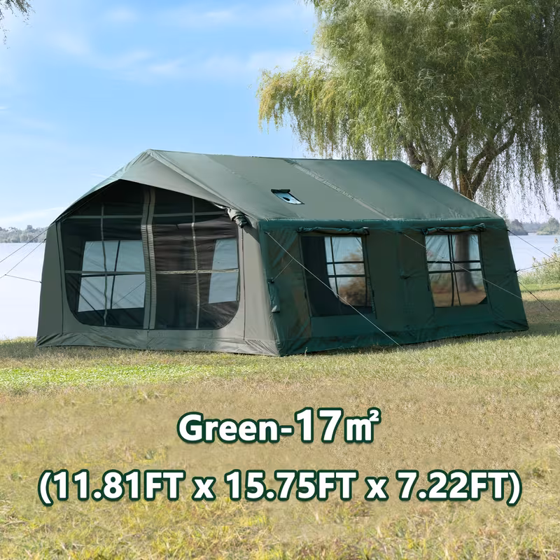 186sq ft inflatable camping tent with hand pump easy setup outdoor blow up tent 4 season glamping air tents cabin house with windows door Product details 10