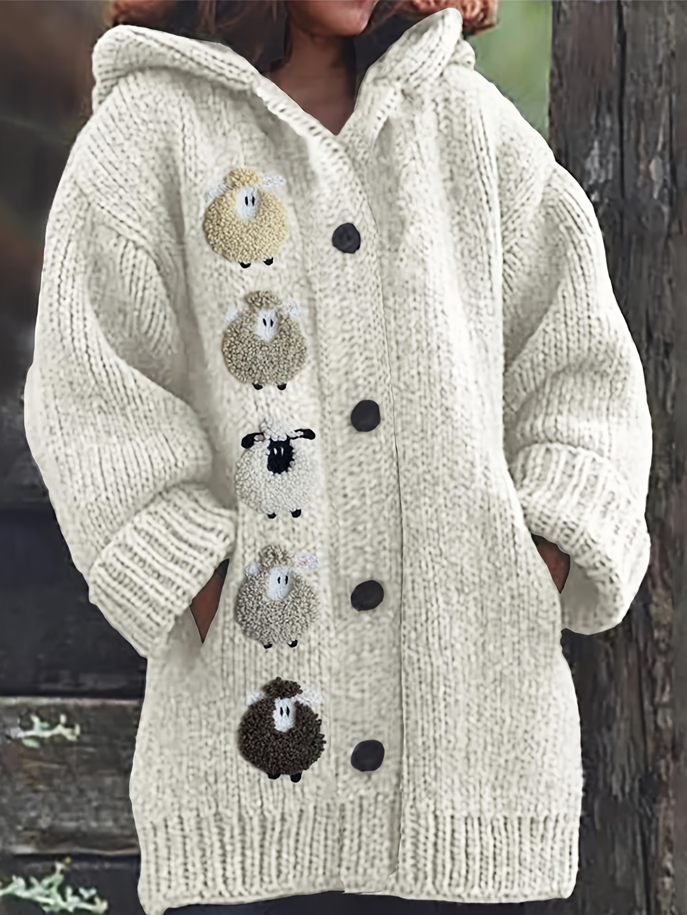 Button down hooded knitted cardigan plus size outerwear online