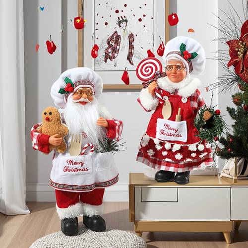 1pc Festive Christmas Chef Hat Decoration - 30.48cm Santa Claus & 27.94cm Chef Statue with Merry Christmas Sign, Holiday Tabletop Display for Home & Restaurant, Halloween, Thanksgiving, New Year, and , Indoor/Outdoor Use, No Electricity Needed, Christmas Decorations