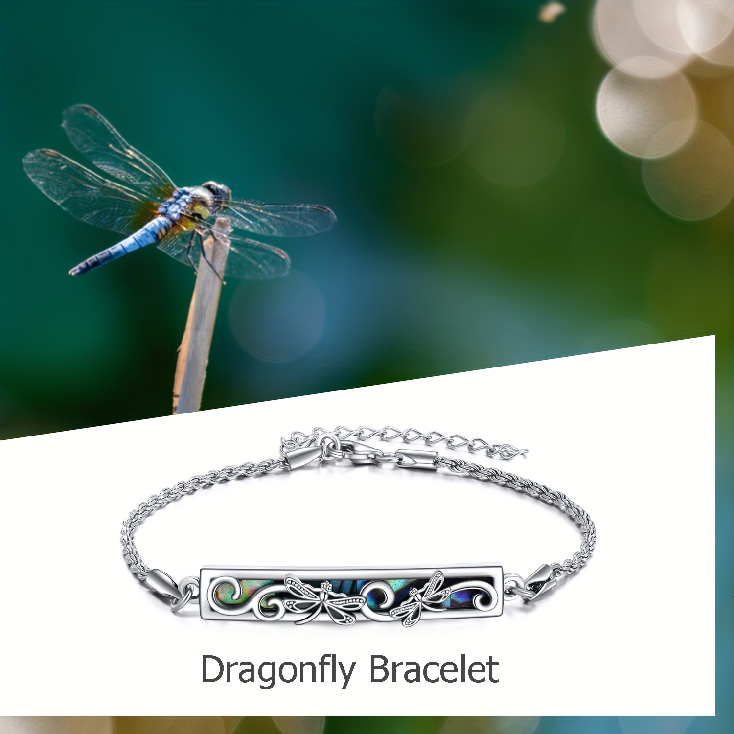 Dragonfly Bracelet 925 Pure Silvery Abalone Shell Pendant Necklace