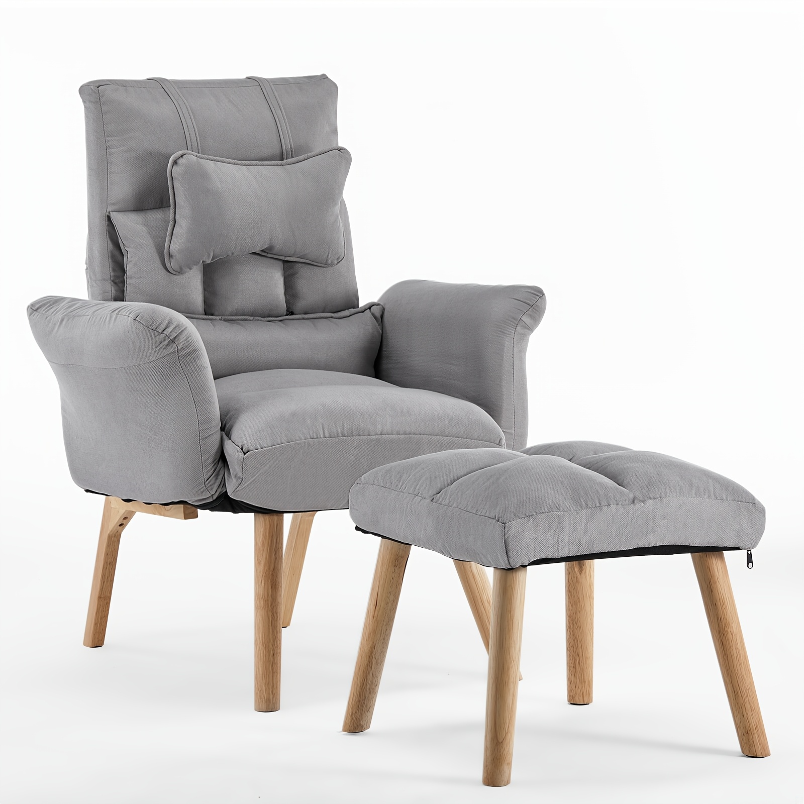 Image of Lazy Chair With Ottoman, Modern Fabric Accent Chair With Footstool, Leisure Sofa Armchair With 5-angle Adjustable Backrest, Comfy Lounge Chair For Bedroom Living Room