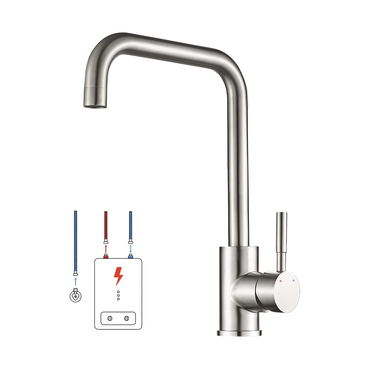 Image of Brushed Nickel Low-pressure Kitchen Faucet, Kitchen Sink Faucet, Stainless Steel Kitchen Sink Faucet With High Spout, Single-handle Mixer Faucet (, Stainless Steel)