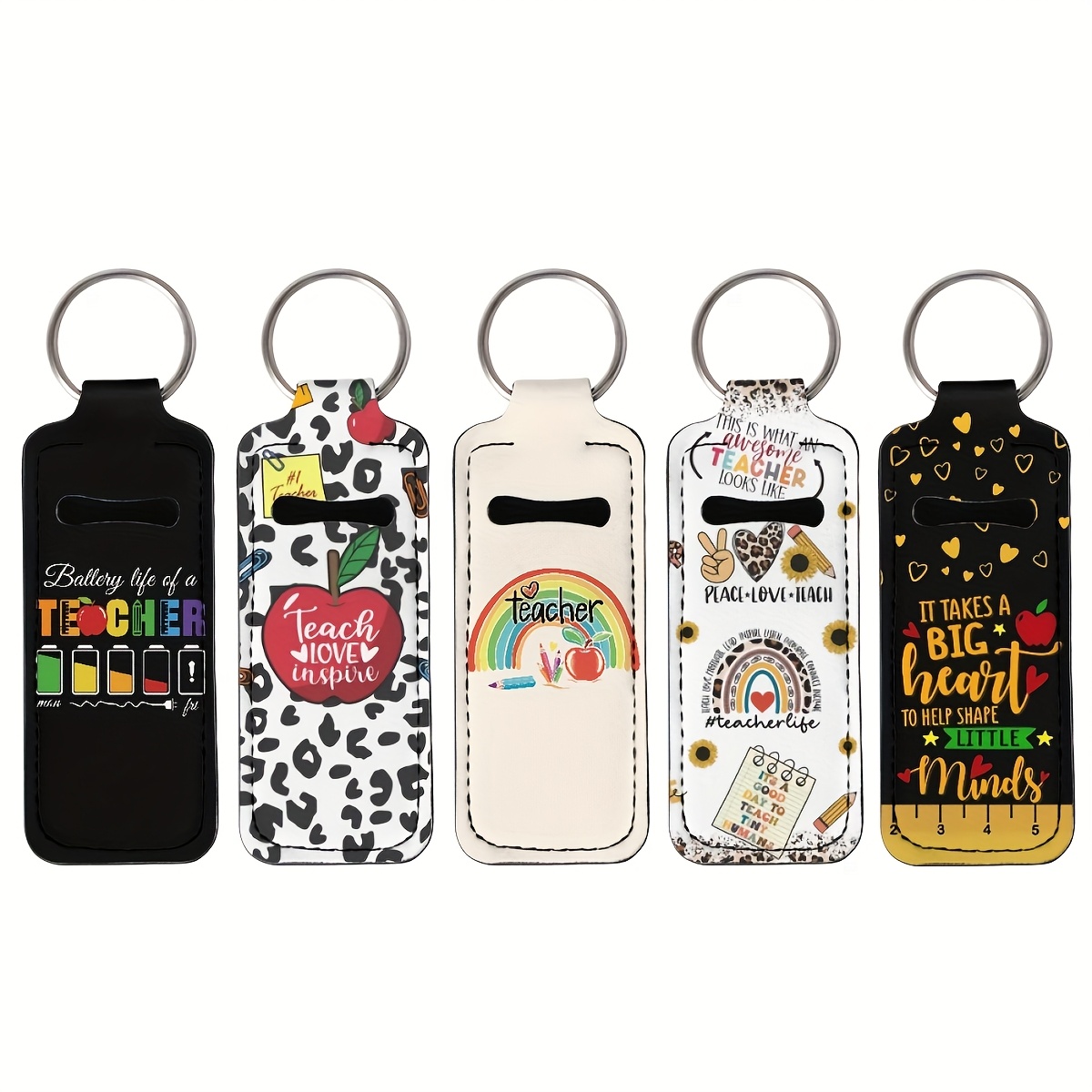 TEMU 5pcs Teacher Theme Lip Balm Holder Keychain Clip On Lipstick Sleeve & Lipstick Sleeve Holder For Lipstick Holder Keychain Perfect Gift For