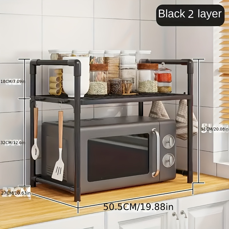 TEMU Multi-functional Kitchen Organizer With Hooks - Waterproof, Versatile Storage Rack Suitable For Microwaves, Toasters, Air Fryers, And Other