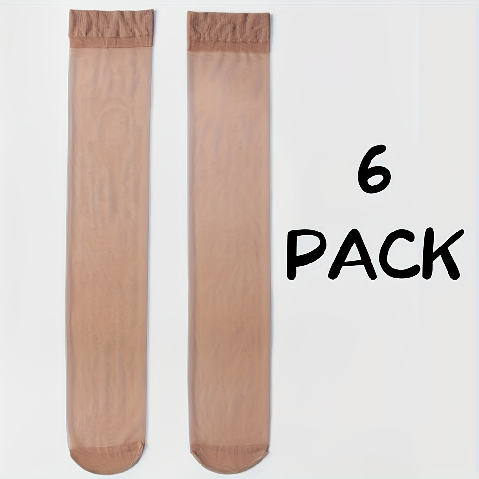 6-pair Seamless Skin-tone Mid-calf Tights For Women, Anti-snag, Summer Ultra-thin Style, Half-cut Black/flesh--spun Mid-calf Socks, Short Socks For Women
