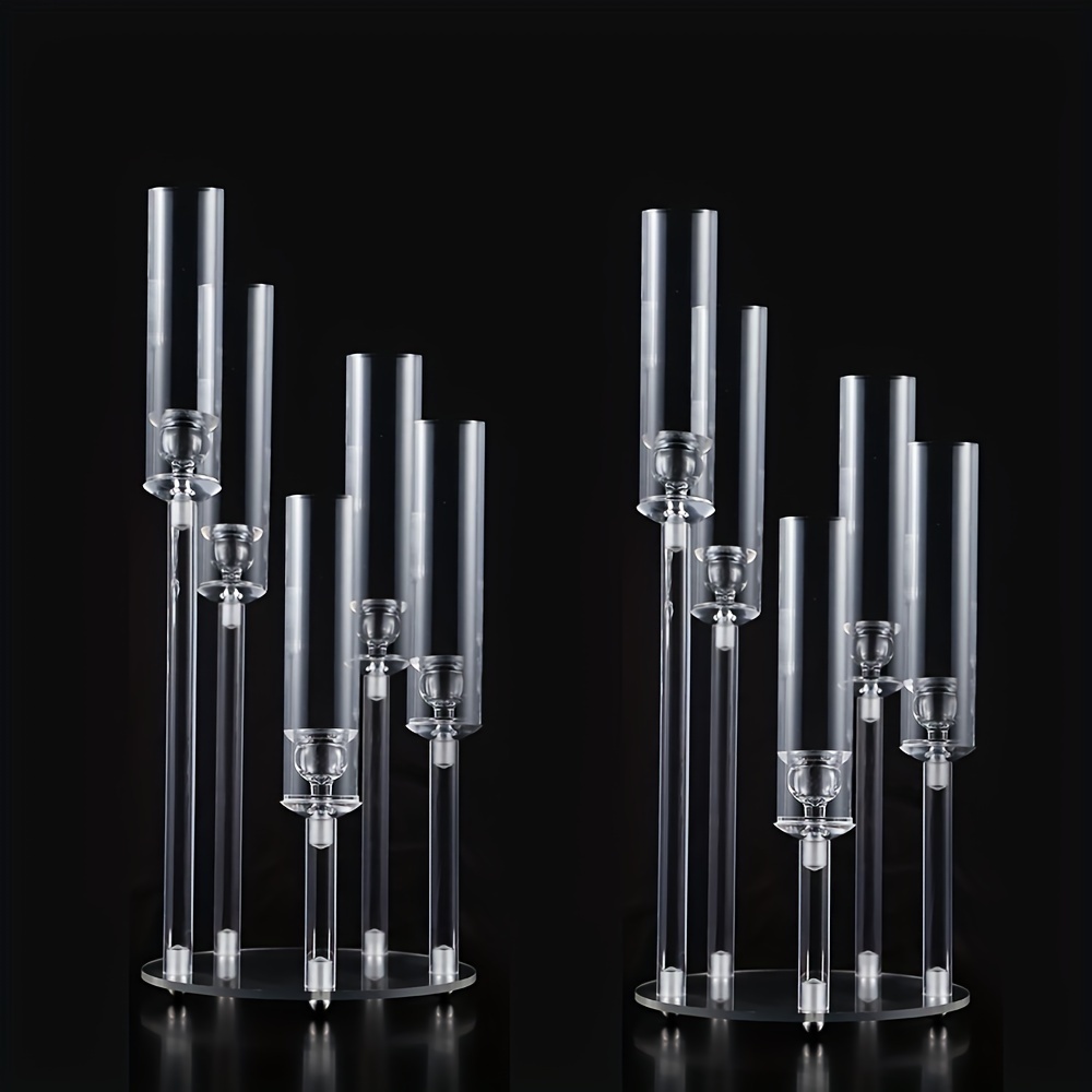 

22.83 Inch Tall Candelabra 5 Arm 2pcs Set Clear Candle Holder For Wedding Party Birthday Table Centerpiece Decor, Acrylic Only For Led Candles
