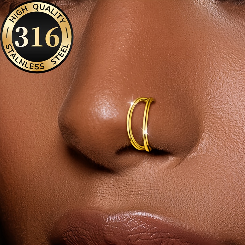 Image of A Stylish Steel Nose Ring For Women, Featuring An Elegant Double-, . Hypoallergenic And Fashionable— Wear, Parties, Music Festivals, Or As A Gift For Vacations