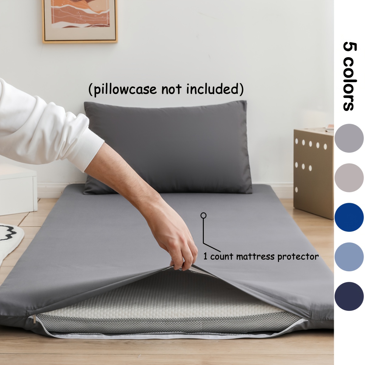 

1pc Reversible Polyester Mattress Protector, 100g Fabric Weight, Machine Washable, Zipper Closure, Active Printing, Sanded , Fits 1-8cm Mattresses - Multiple Colors