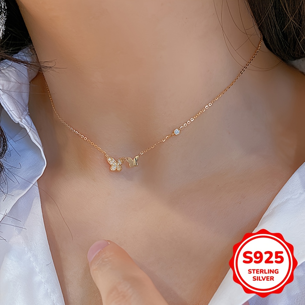 Sterling Silver Necklace with Double Butterfly Pendant