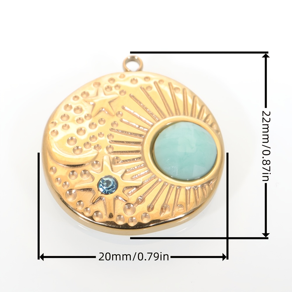 TEMU 1pc 20MM Pendentifs Ronds en Acier Inoxydable Plaqué Or 14K Soleil Étoile | Breloques pour Collier, Boucle d'Oreille, Fabrication de Bijoux
