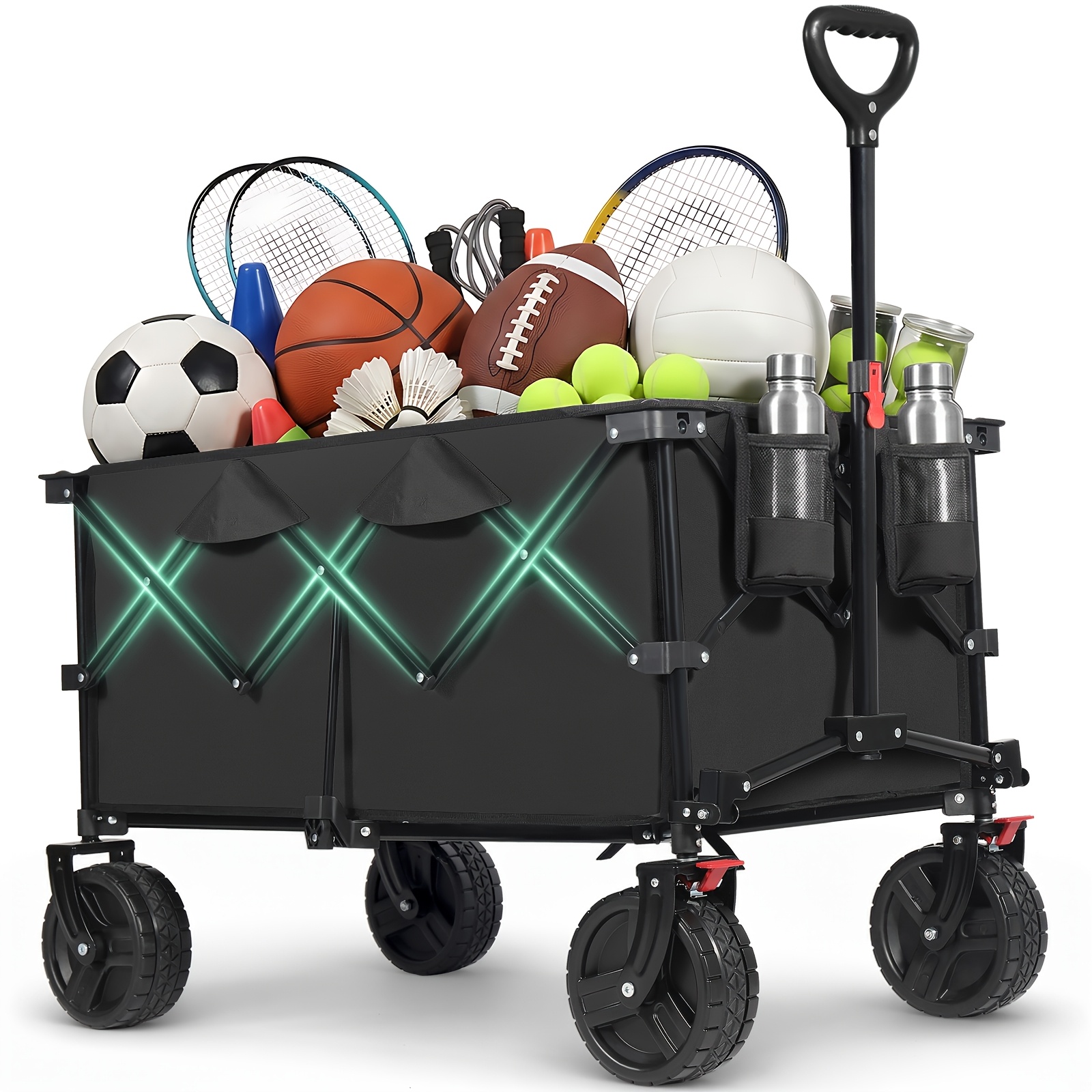 Xxl Plus Foldable Utility Wagon With Brakes, 200l Capacity And 200kg , Extra Wide Tires, Patented Folding Mechanism, Suitable For Camping, Sports, And Outdoor Use