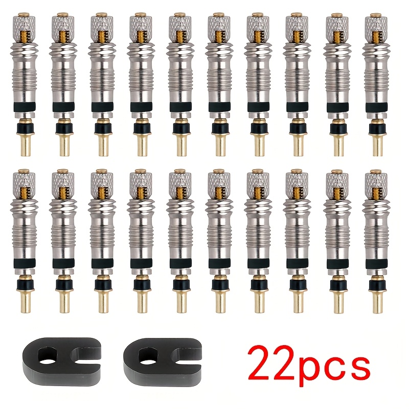 Image of Bicycle French Valve Core 22pcs Set, Including 2 Black Plastic Tools, Cnc Fv Tire Valve Core Mtb Road Bike Tubeless Repair Tool Kit Extended Air Nozzle Tool