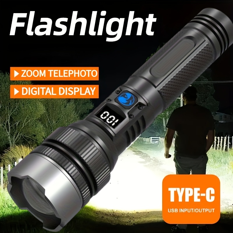 

1/2pcs Powerful Tactical Rechargeable Led Flashlight, High Flashlight, Usb Rechargeable Built-in Battery, Handheld Flashlight, Suitable For Emergency , Camping, Camping Equipment