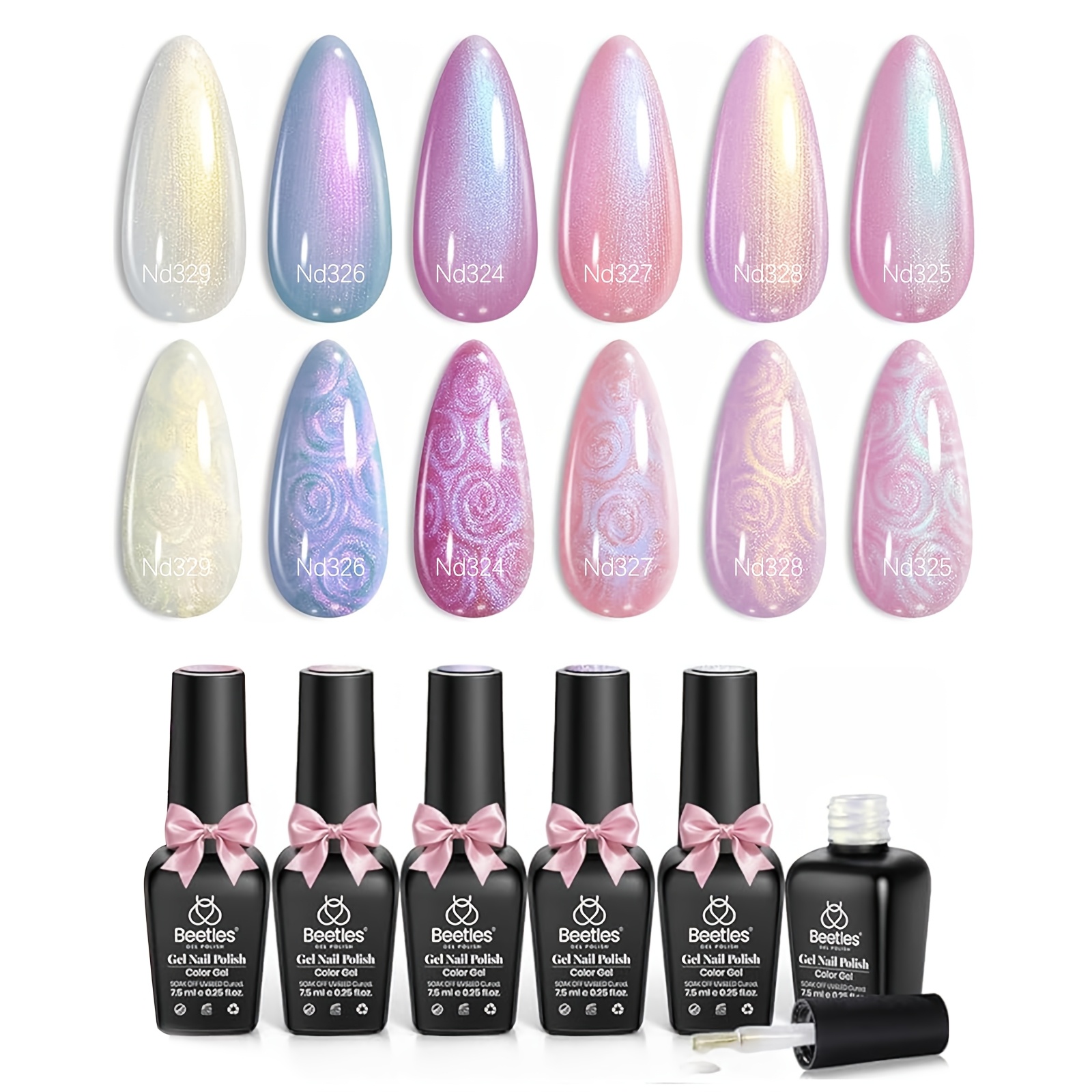 6 Colors / Soak Off Mermaid Nail Polish Suitable For Women - Shimmer White, Pink, Purple Mermaid Gel Polish With Swirl Shell Thread Effect, / Diy Manicure Gift For Nail Designs
