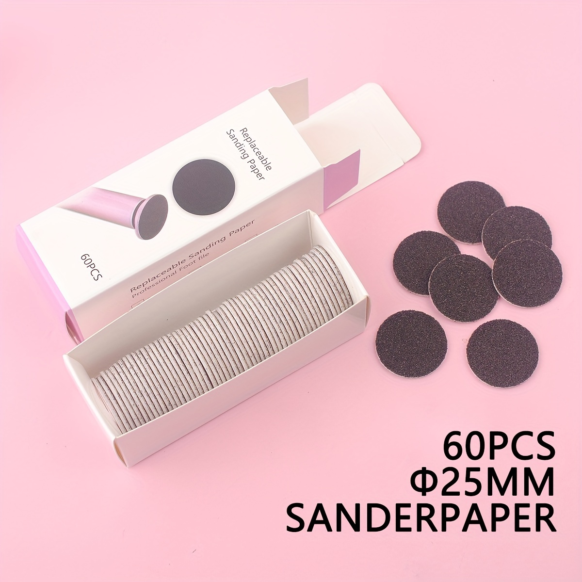 

60-piece 25mm Hypoallergenic Electric Foot File Sandpaper Discs - Easy Callus & Dead Skin Removal, No Battery Needed