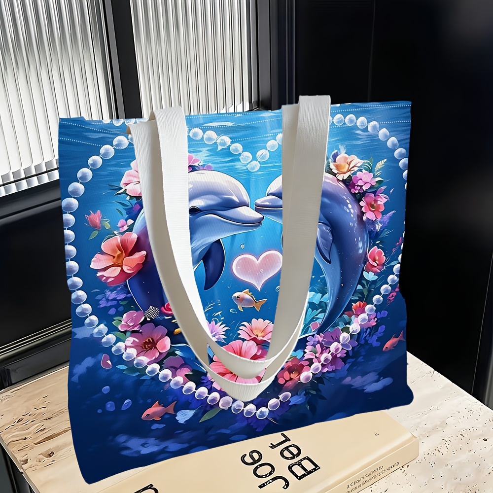 TEMU 1pc, Dolphin Wreath Theme Women's Shoulder Bag, Multi-functional, Handbag, Clutch, Evening Bag, Travel Essential, Fashion Casual, Lightweight, ,