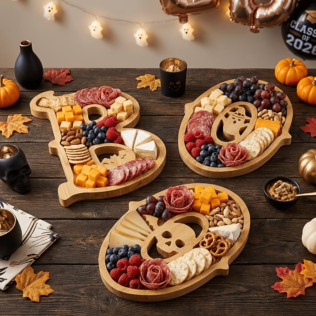 TEMU 3pcs Wooden "boo" Letter Plate, Centerpiece For Party Tables, Large Halloween Tray, Used As A Dinner Plate Or Snack Tray, Suitable For Halloween