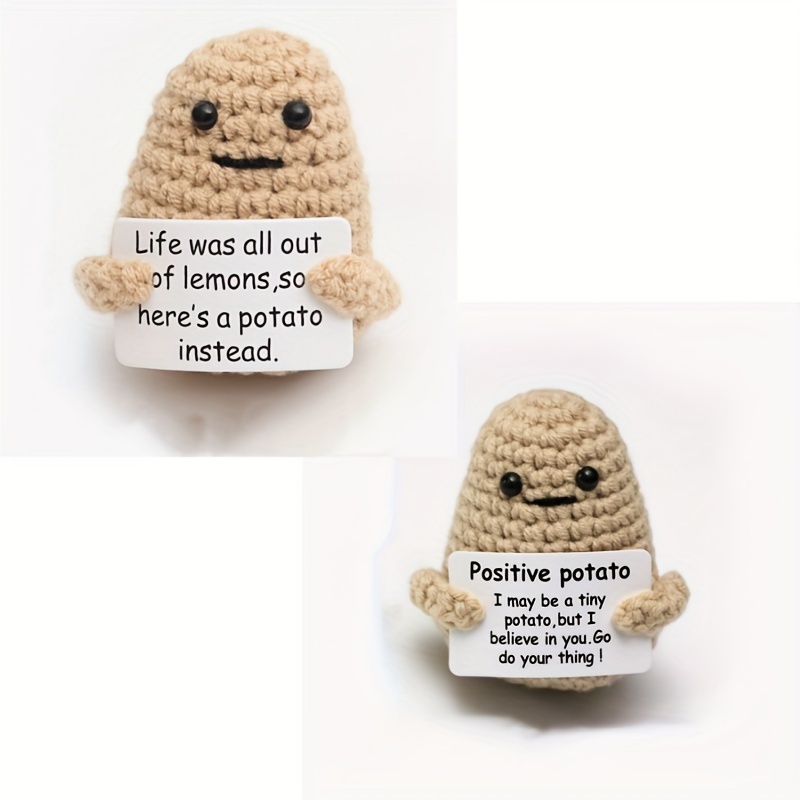 2pcs Funny Positive Potato Crochet Potato with Positive and Life Card Funny  Home Decor Cheer Up Gifts for Friends Party